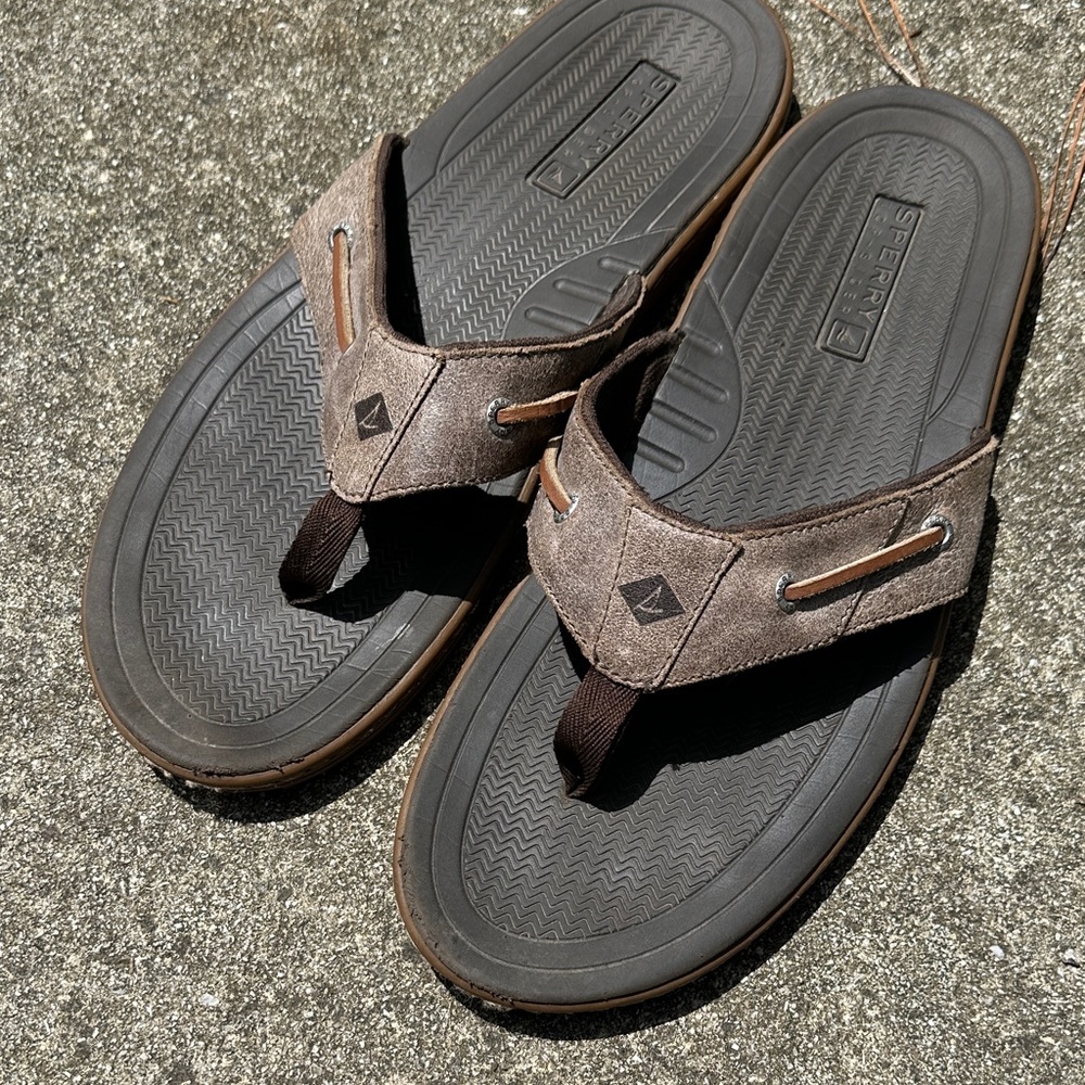 Sperry Men's FLIP FLOPS Tan and Brown •SIZE 14 - Picture 2 of 16